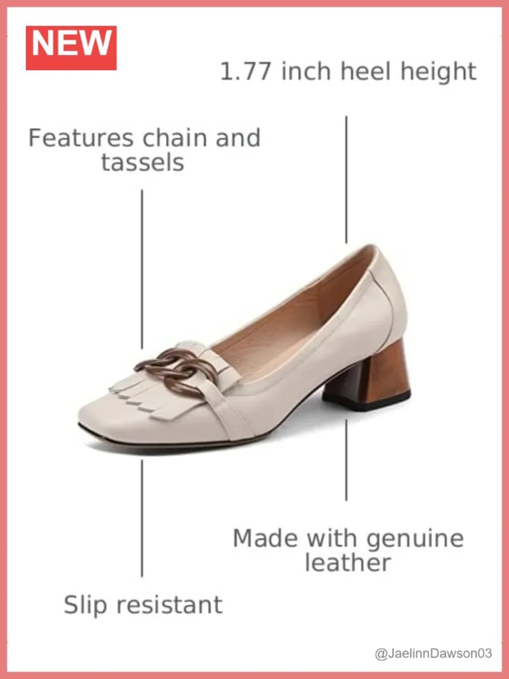 Genuine Leather Square Toe Tassel Chunky Heel Loafers with Chain